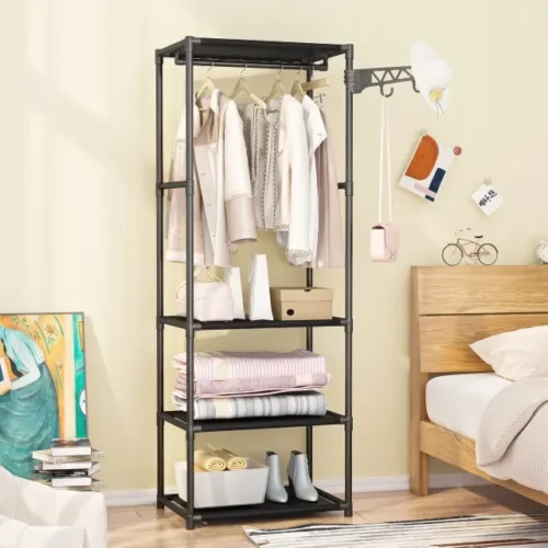Multifunctional Clothes Drying Rack | 360-Degree Hanging Bar with Storage Shelves